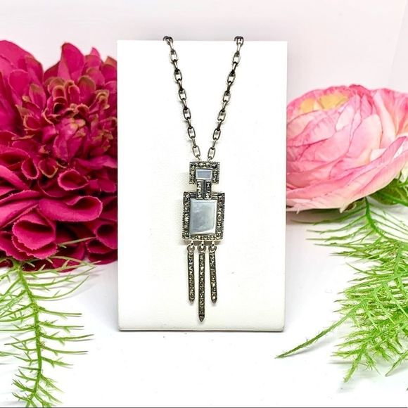 VINTAGE⚜️STERLING SILVER Abalone GATSBY Style Tassel Necklace
